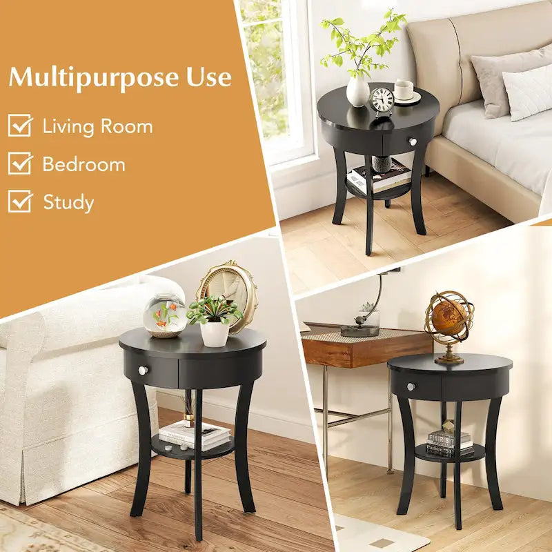 Costway Round 2-Tier Side Table - Versatile Nightstand for Bedroom and Living Room 19