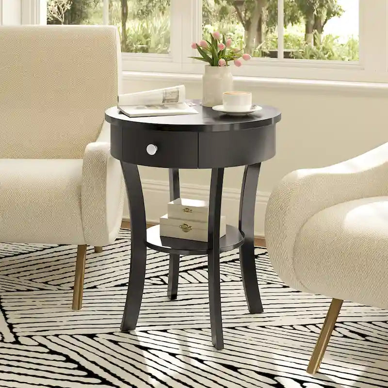 Costway Round 2-Tier Side Table - Versatile Nightstand for Bedroom and Living Room 20
