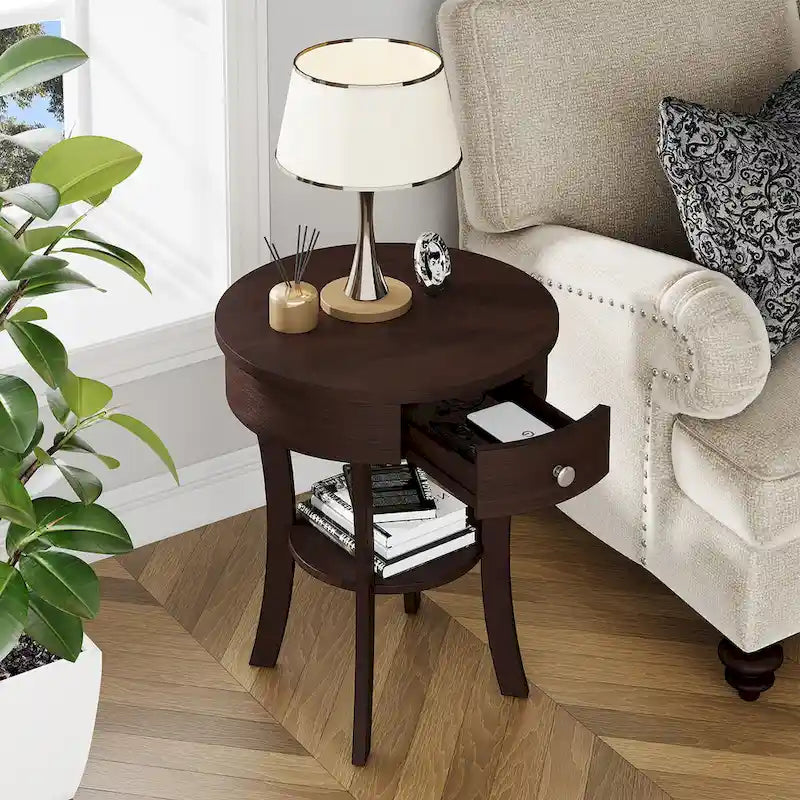 Costway Round 2-Tier Side Table - Versatile Nightstand for Bedroom and Living Room 23