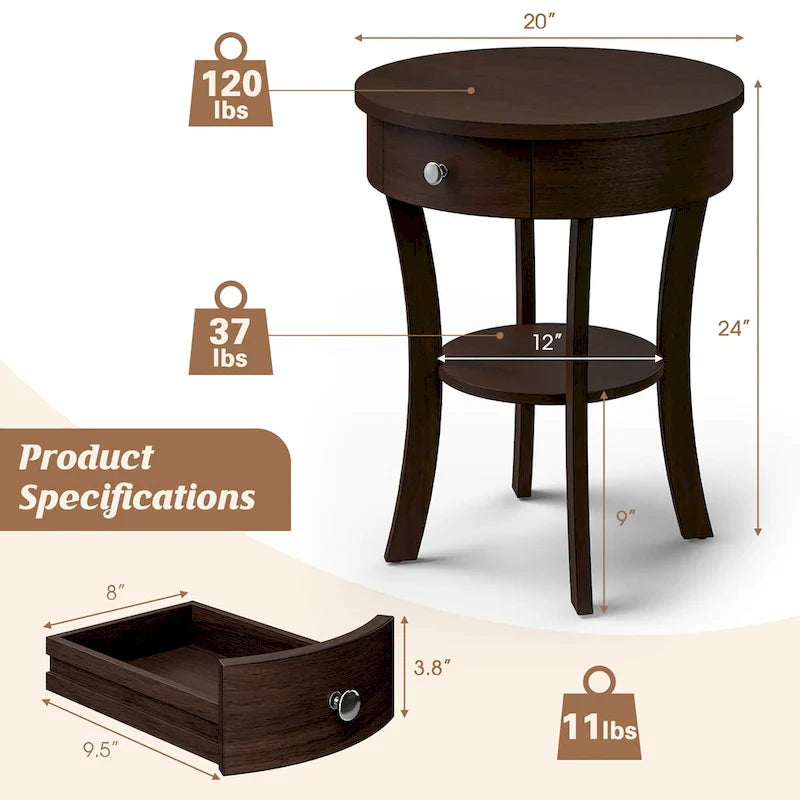 Costway Round 2-Tier Side Table - Versatile Nightstand for Bedroom and Living Room 24
