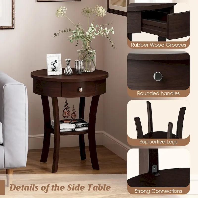 Costway Round 2-Tier Side Table - Versatile Nightstand for Bedroom and Living Room 25
