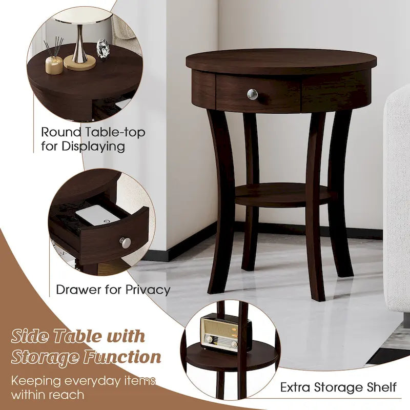 Costway Round 2-Tier Side Table - Versatile Nightstand for Bedroom and Living Room 26