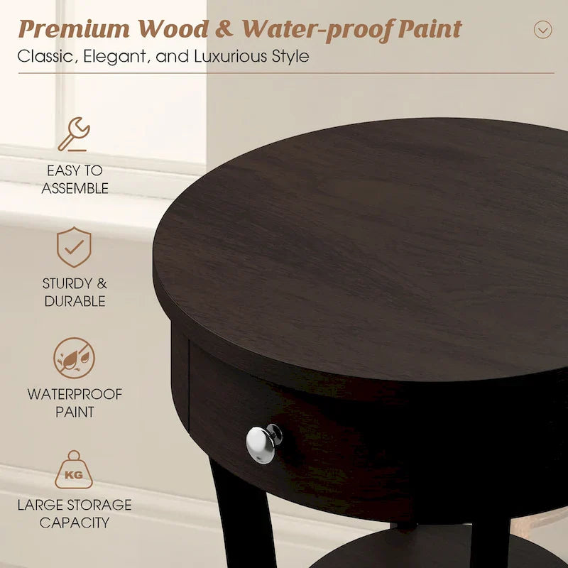 Costway Round 2-Tier Side Table - Versatile Nightstand for Bedroom and Living Room 27