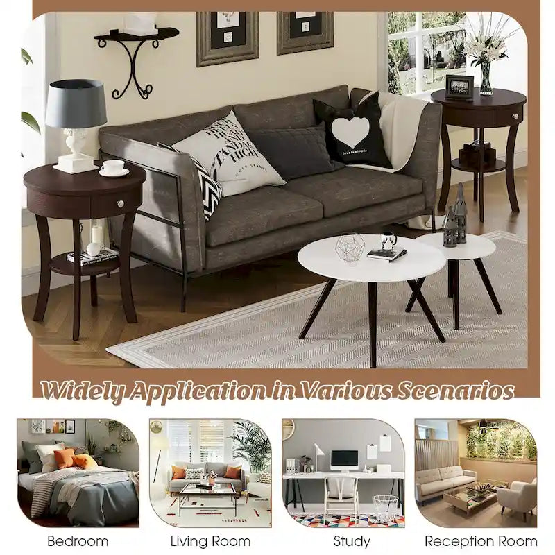Costway Round 2-Tier Side Table - Versatile Nightstand for Bedroom and Living Room 28