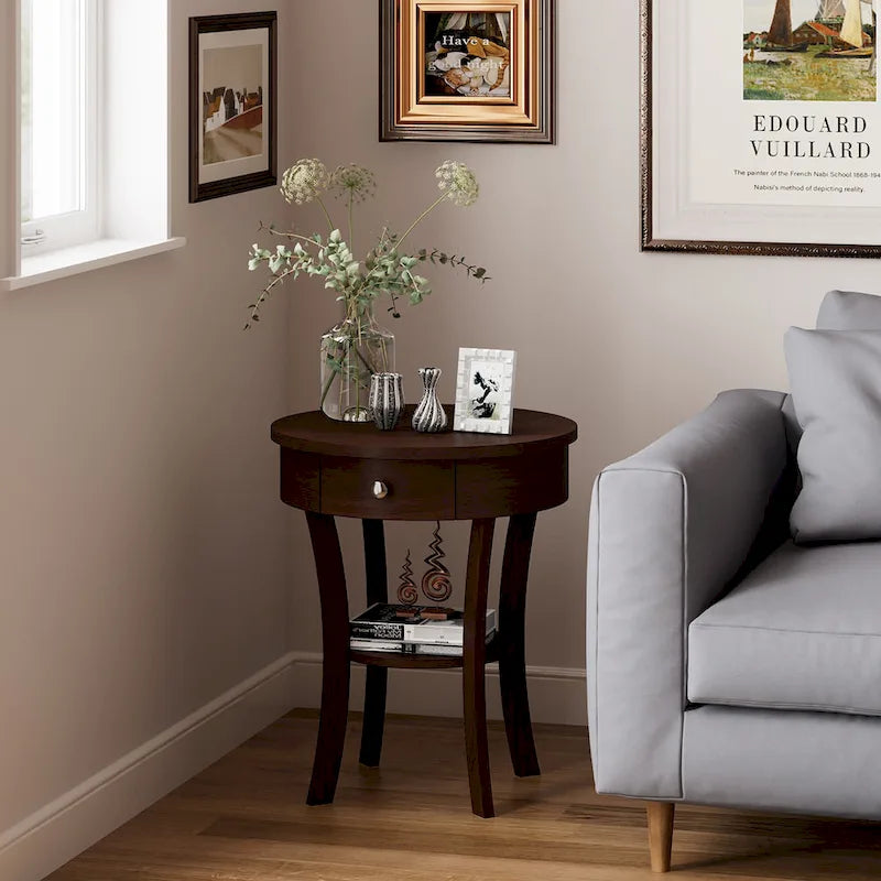 Costway Round 2-Tier Side Table - Versatile Nightstand for Bedroom and Living Room 30