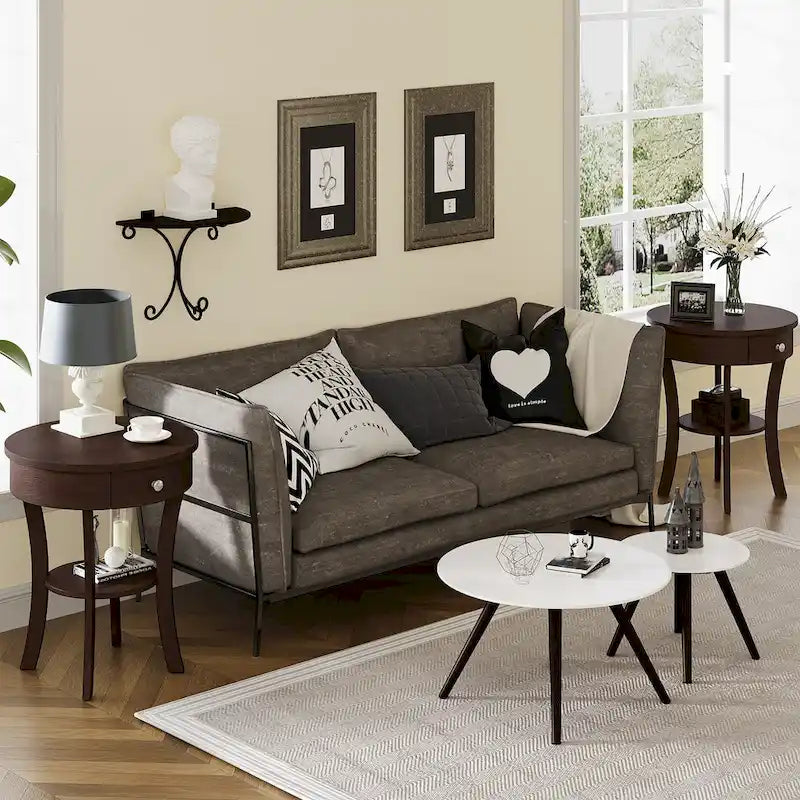 Costway Round 2-Tier Side Table - Versatile Nightstand for Bedroom and Living Room 32