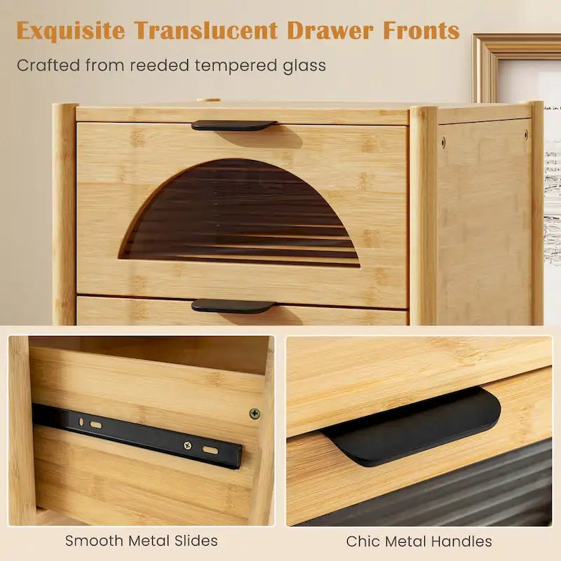 Costway Bamboo Nightstand with 2 Storage Drawers - Available in 1 or 2 Pieces with Reeded Design 5