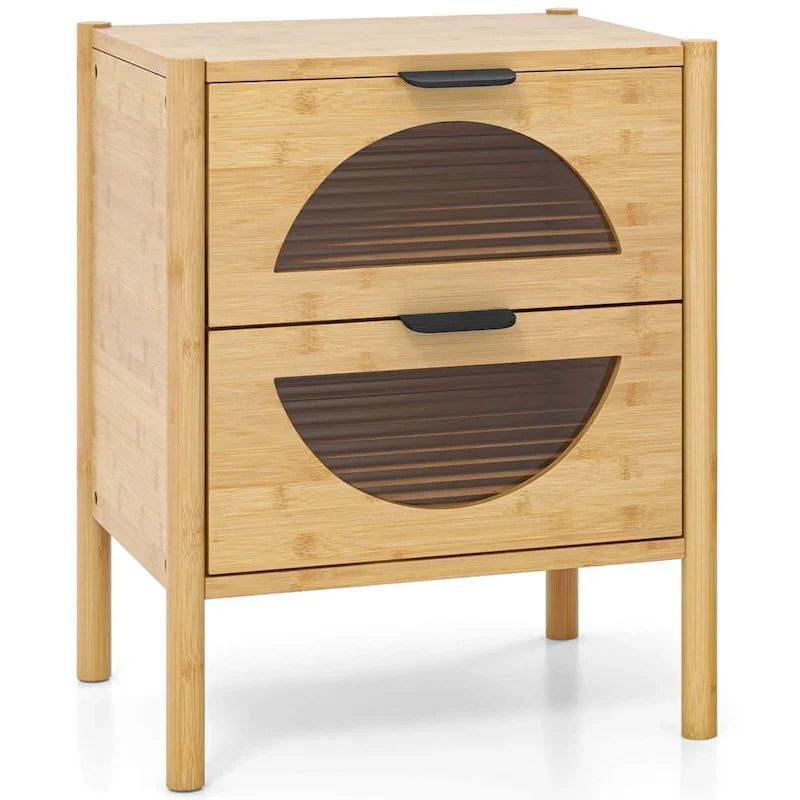 Costway Bamboo Nightstand with 2 Storage Drawers - Available in 1 or 2 Pieces with Reeded Design 7