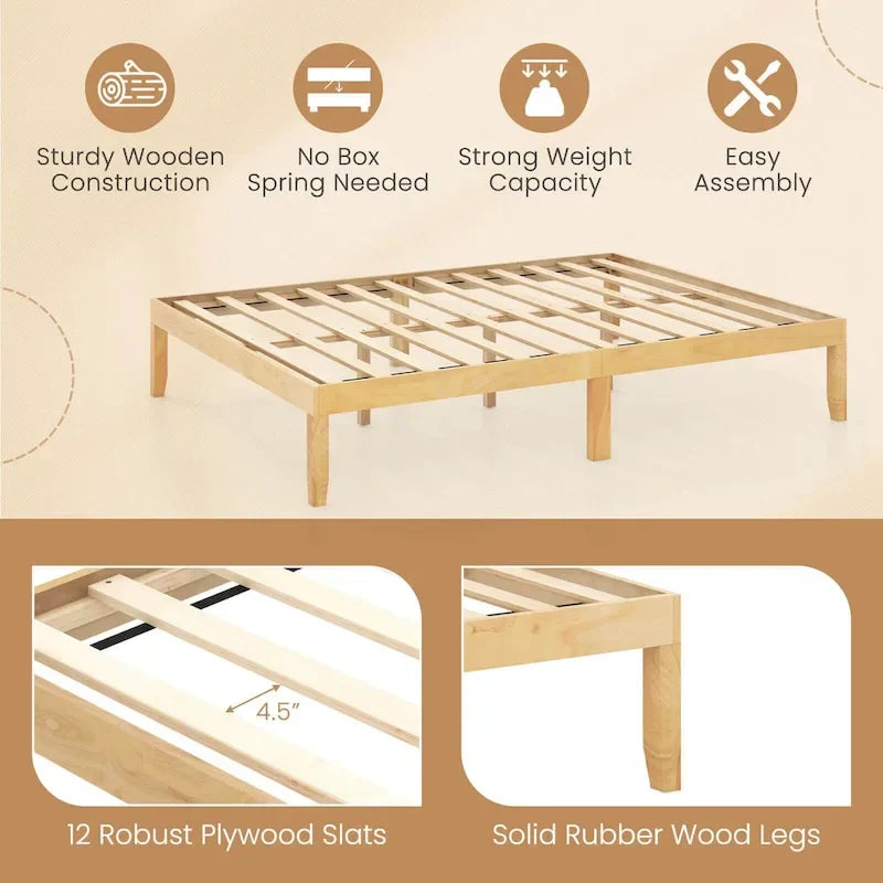 Costway 14-Inch Wooden Platform Bed Frame for Twin, Full, and Queen Sizes with Rubber Support 9