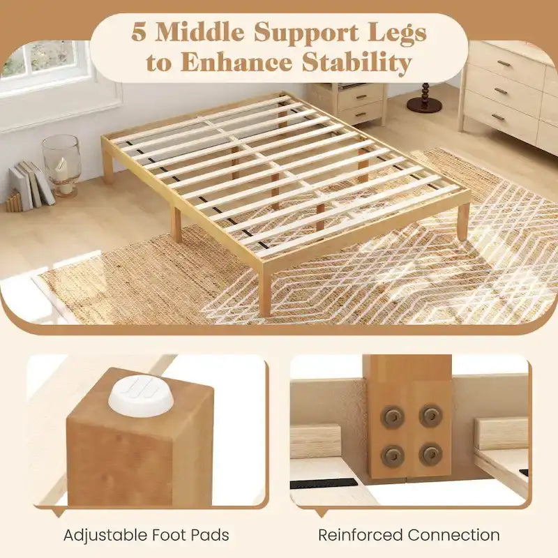 Costway 14-Inch Wooden Platform Bed Frame for Twin, Full, and Queen Sizes with Rubber Support 11