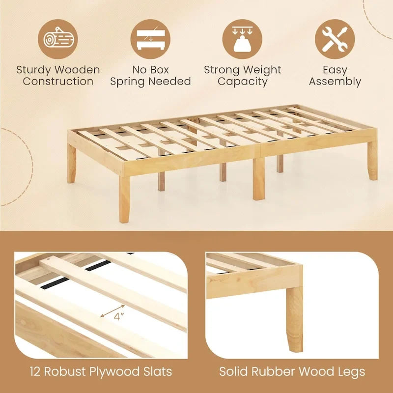 Costway 14-Inch Wooden Platform Bed Frame for Twin, Full, and Queen Sizes with Rubber Support 18