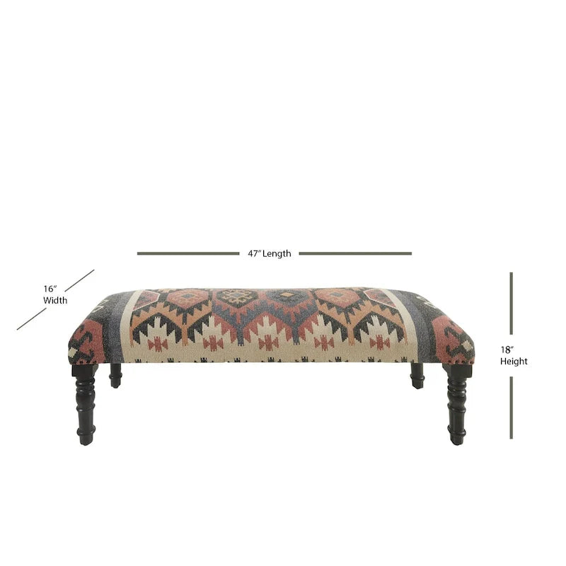 47-Inch Multicolored Southwestern Rectangular Bench 3