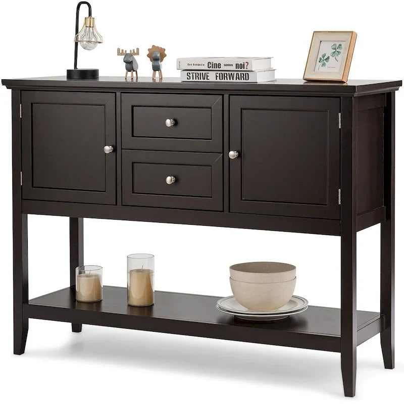 Modern Wooden Sideboard Buffet Cabinet with Drawers & Open Shelf 37