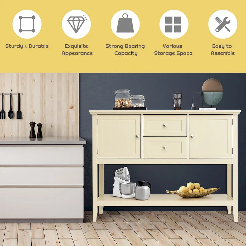 Modern Wooden Sideboard Buffet Cabinet with Drawers & Open Shelf