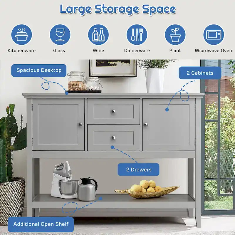Costway Wooden Sideboard Buffet Console Table with Drawers 6