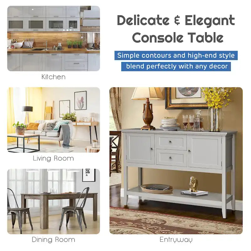Modern Wooden Sideboard Buffet Cabinet with Drawers & Open Shelf 8