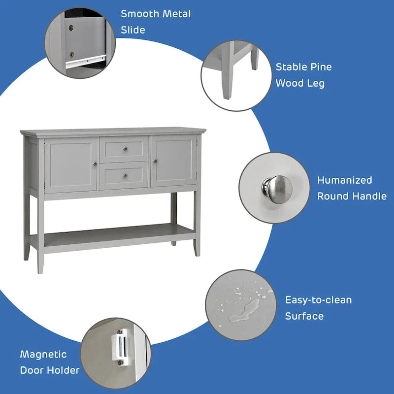 Modern Wooden Sideboard Buffet Cabinet with Drawers & Open Shelf 9