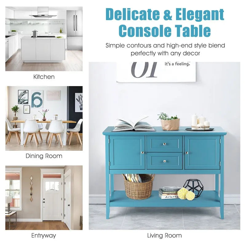 Modern Wooden Sideboard Buffet Cabinet with Drawers & Open Shelf 19