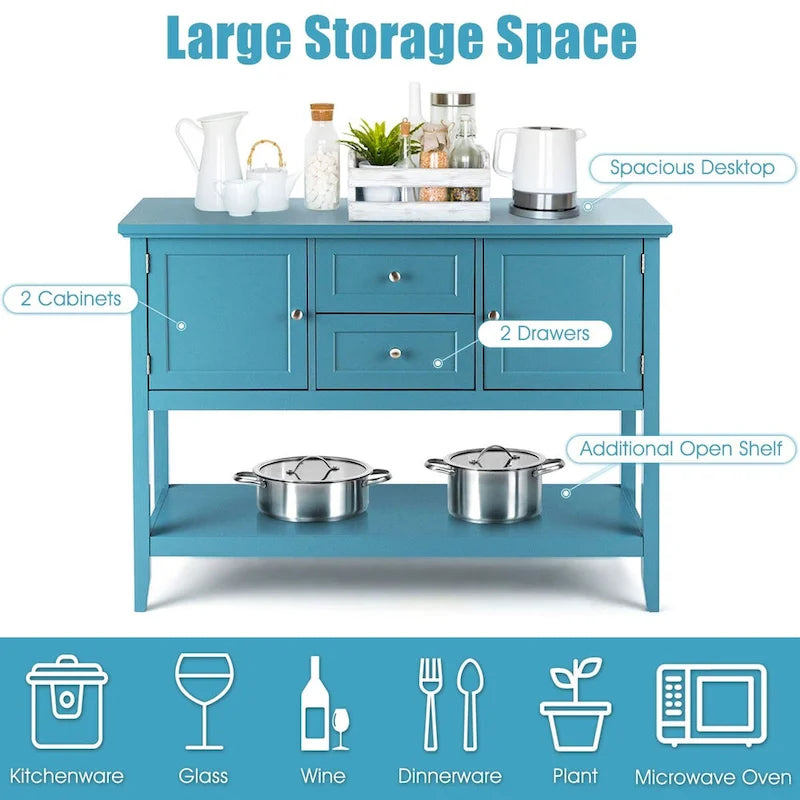Modern Wooden Sideboard Buffet Cabinet with Drawers & Open Shelf 21