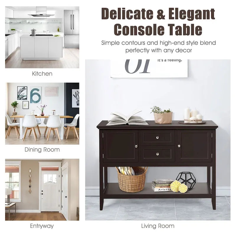 Modern Wooden Sideboard Buffet Cabinet with Drawers & Open Shelf 31