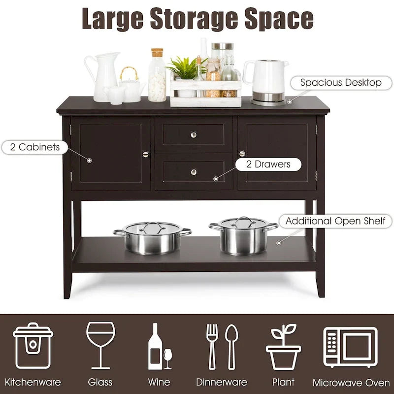Costway Wooden Sideboard Buffet Console Table with Drawers 33