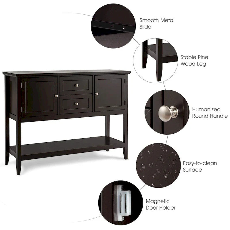 Modern Wooden Sideboard Buffet Cabinet with Drawers & Open Shelf 34