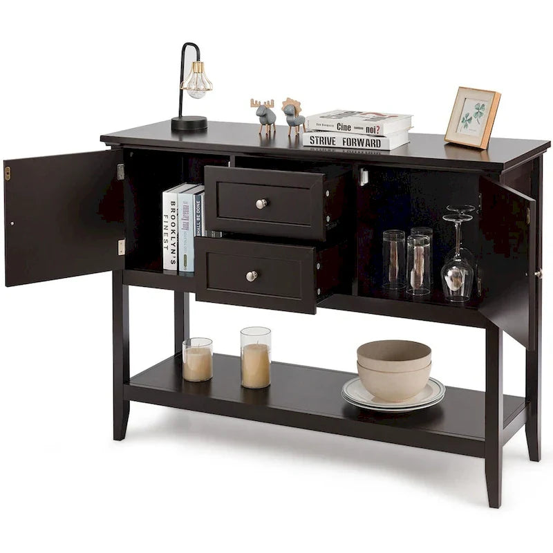 Modern Wooden Sideboard Buffet Cabinet with Drawers & Open Shelf 35