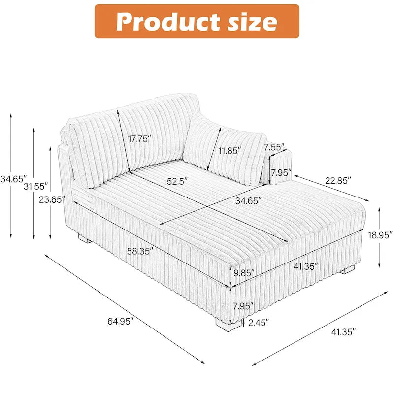 DREAMSIDEA Extra-Large Right-Facing Chaise Lounge Sofa 3