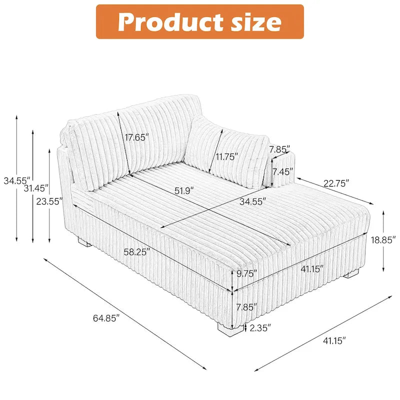 DREAMSIDEA Extra-Large Right-Facing Chaise Lounge Sofa 9