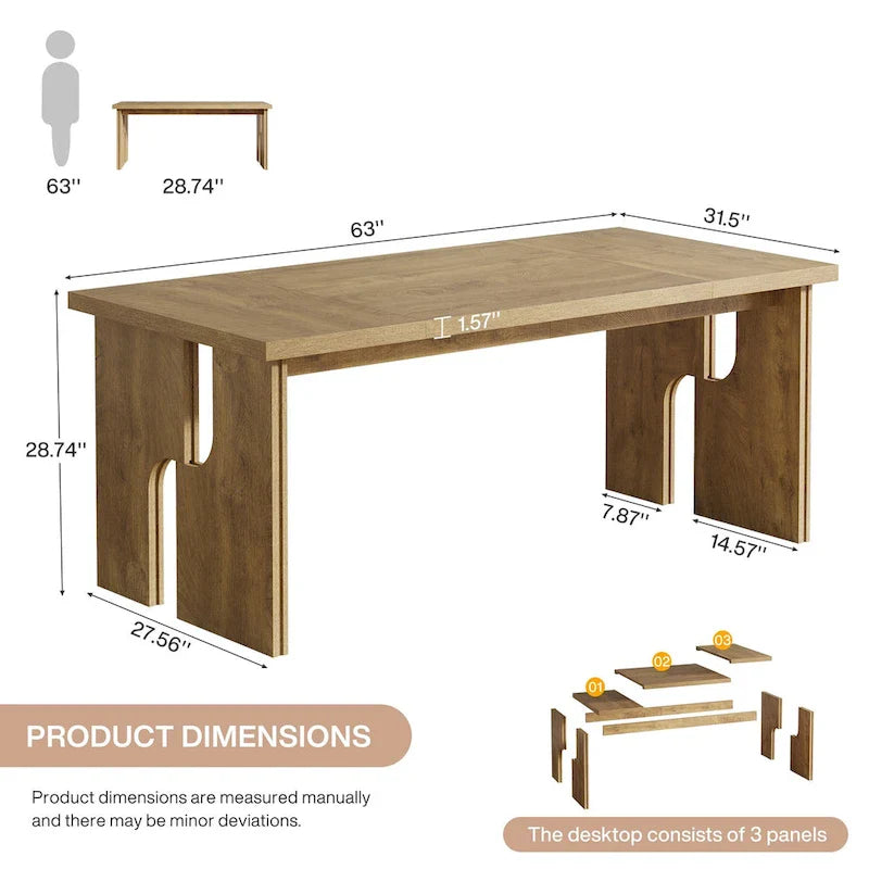 63-Inch Farmhouse Executive Desk with Unique Legs - Industrial Style Office Furniture for Home 2