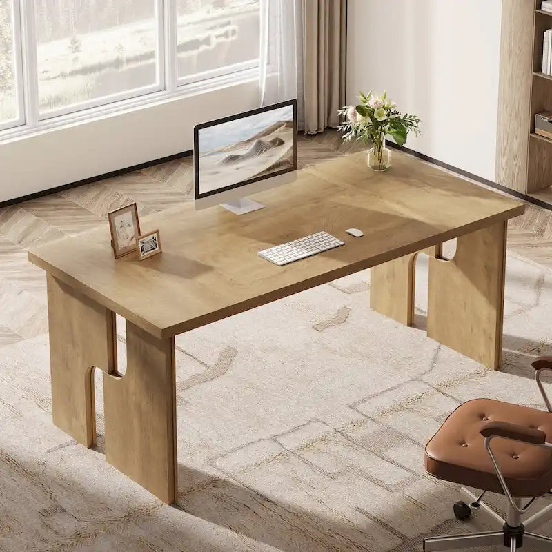 63-Inch Farmhouse Executive Desk with Unique Legs - Industrial Style Office Furniture for Home 3