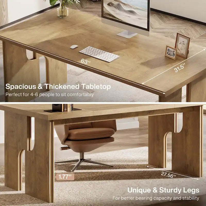 63-Inch Farmhouse Executive Desk with Unique Legs - Industrial Style Office Furniture for Home 5