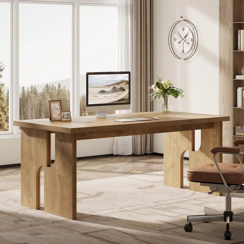 63-Inch Farmhouse Executive Desk with Unique Legs - Industrial Style Office Furniture for Home 7