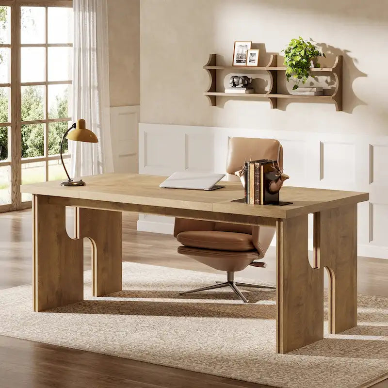 63-Inch Farmhouse Executive Desk with Unique Legs - Industrial Style Office Furniture for Home 9