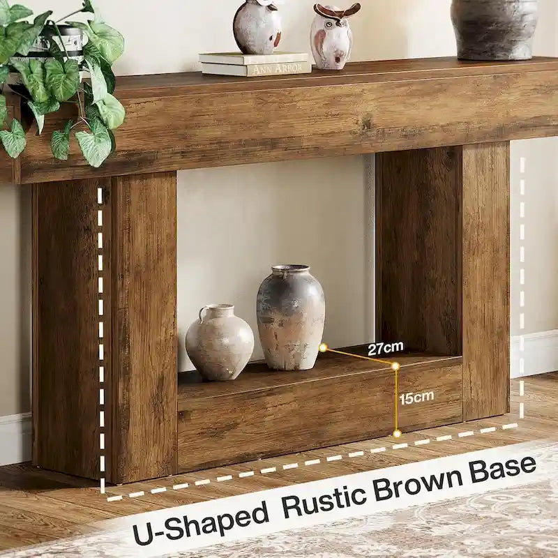 63-Inch Brown and Gray Slim Wooden Console Table for Entryway 7