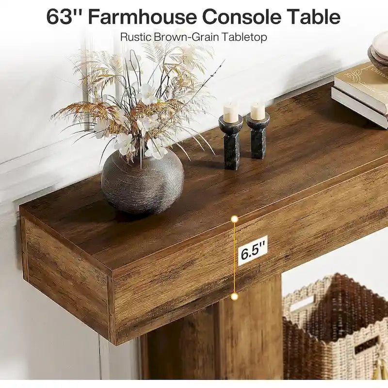 63-Inch Brown and Gray Slim Wooden Console Table for Entryway 8