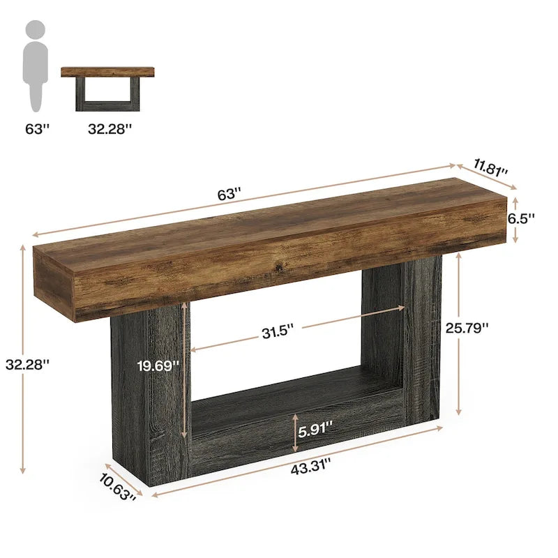 63-Inch Brown and Gray Slim Wooden Console Table for Entryway 9