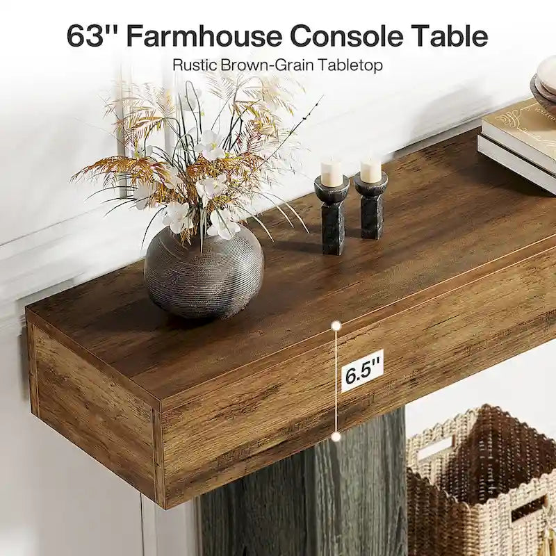 63-Inch Brown and Gray Slim Wooden Console Table for Entryway 11