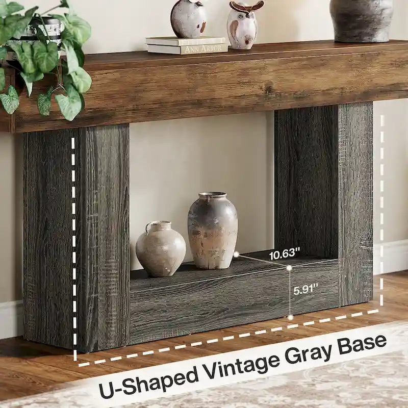 63-Inch Brown and Gray Slim Wooden Console Table for Entryway 12