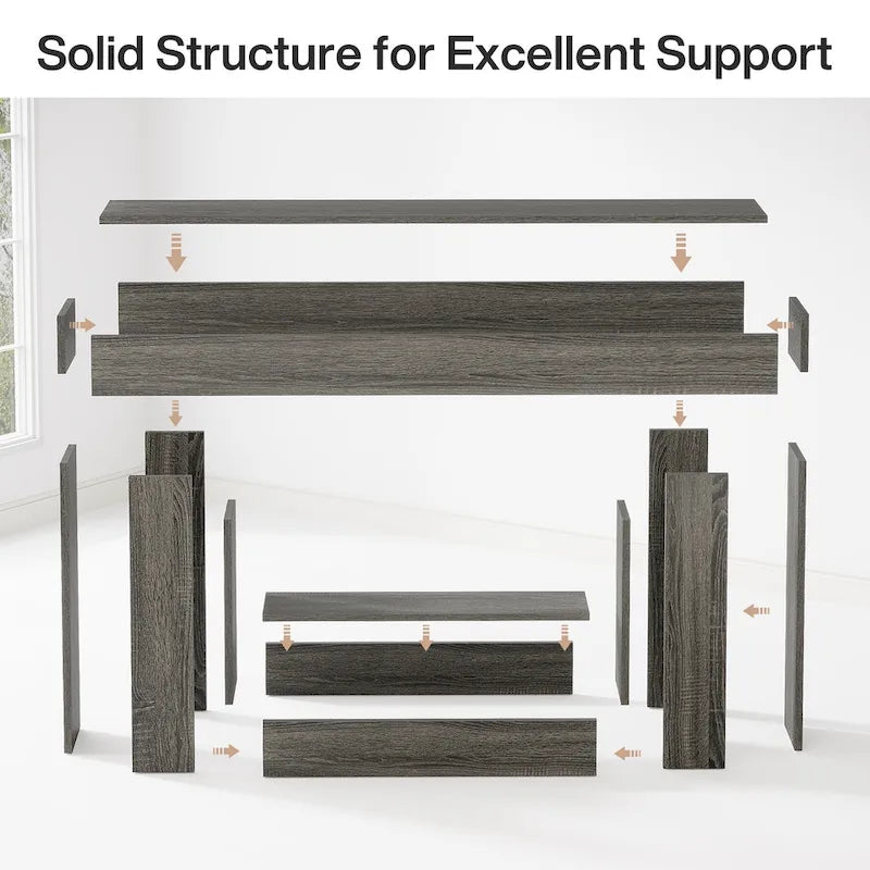 63-Inch Brown and Gray Slim Wooden Console Table for Entryway 26