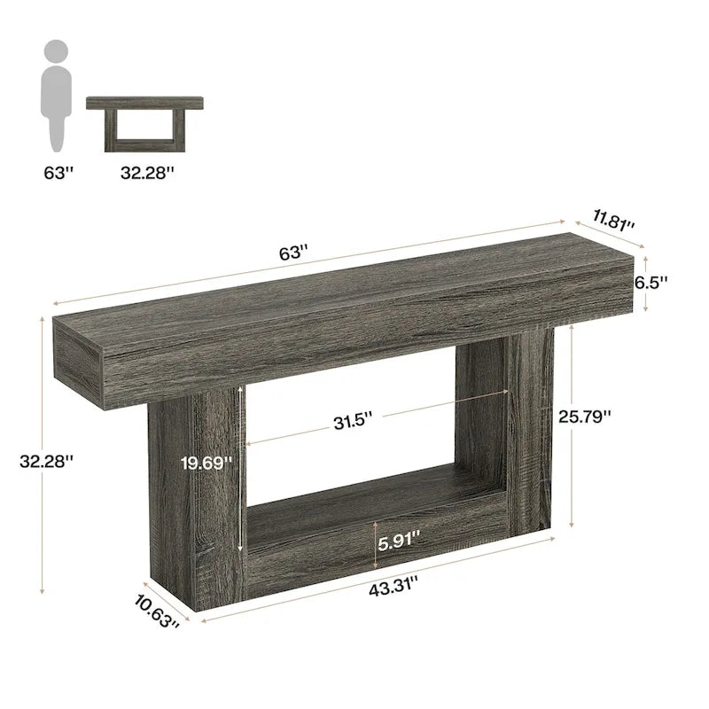 63-Inch Brown and Gray Slim Wooden Console Table for Entryway 27