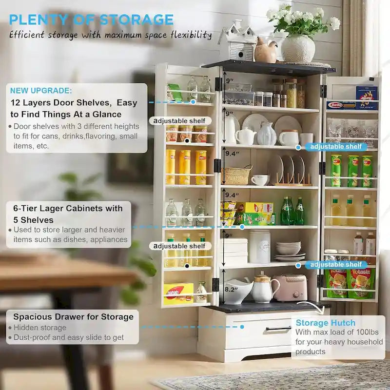 72-Inch Tall Farmhouse Kitchen Pantry Cabinet - Stylish Storage Cupboard 3
