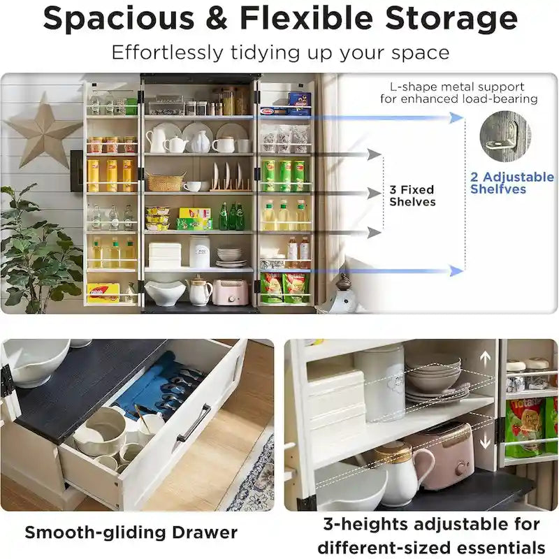 72-Inch Tall Farmhouse Kitchen Pantry Cabinet - Stylish Storage Cupboard 6
