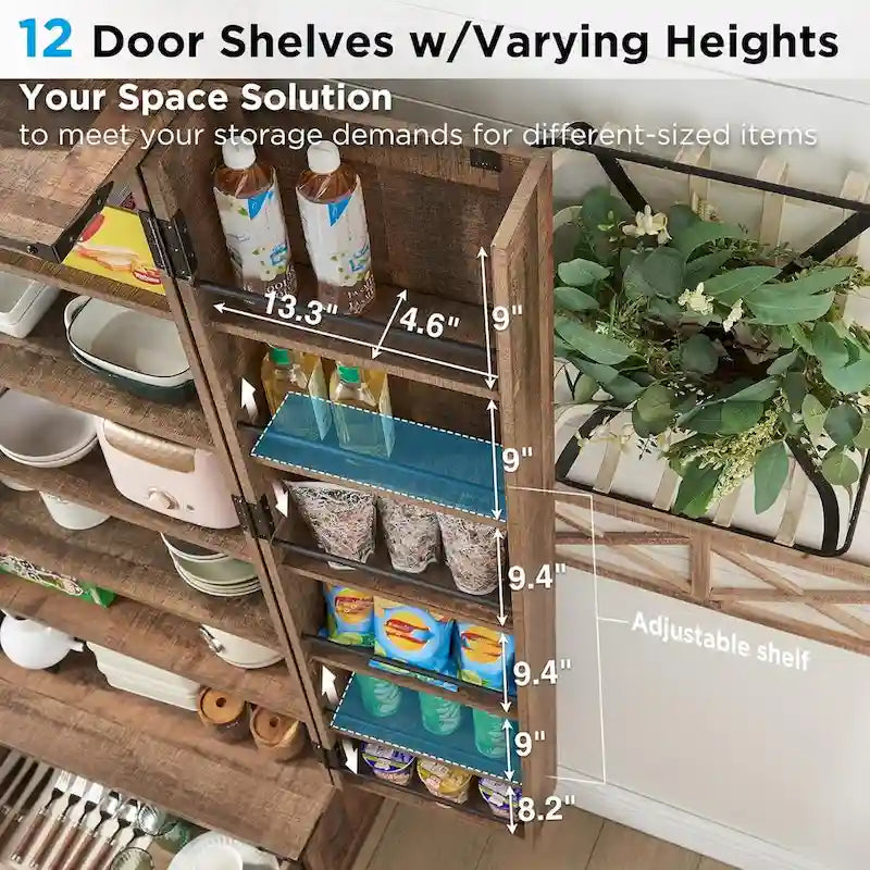 72-Inch Tall Farmhouse Kitchen Pantry Cabinet - Stylish Storage Cupboard 12