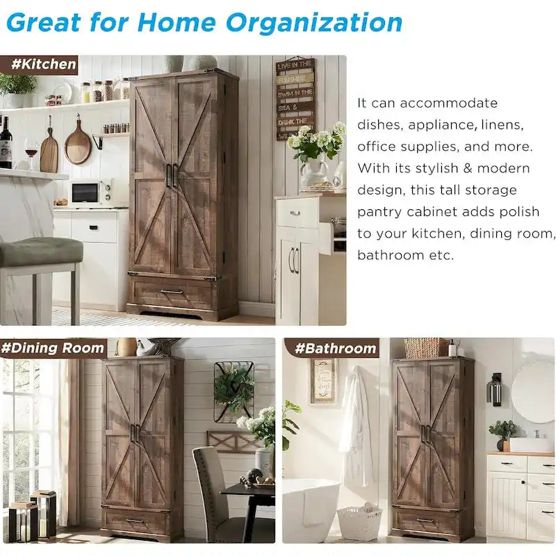 72-Inch Tall Farmhouse Kitchen Pantry Cabinet - Stylish Storage Cupboard 13