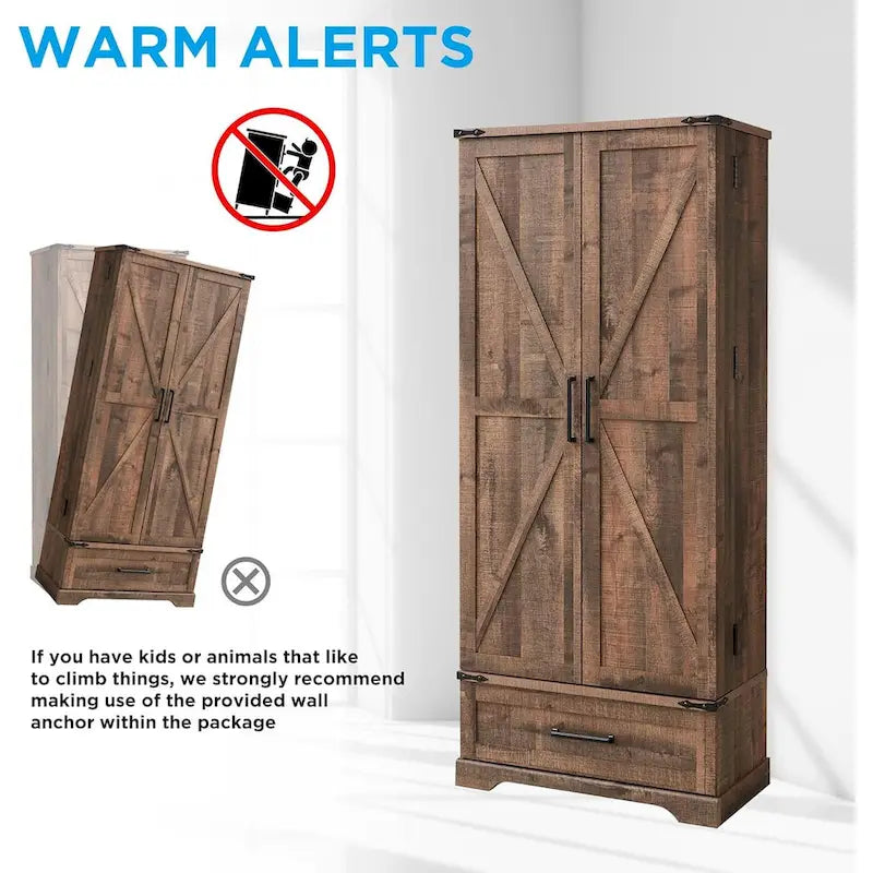 72-Inch Tall Farmhouse Kitchen Pantry Cabinet - Stylish Storage Cupboard 16