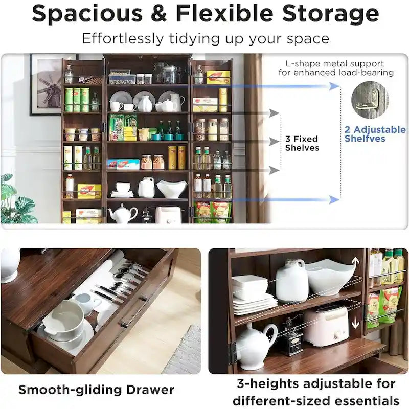 72-Inch Tall Farmhouse Kitchen Pantry Cabinet - Stylish Storage Cupboard 19