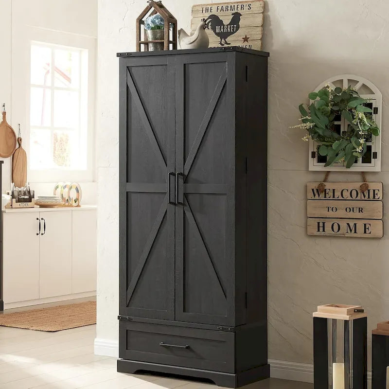 72-Inch Tall Farmhouse Kitchen Pantry Cabinet - Stylish Storage Cupboard 23