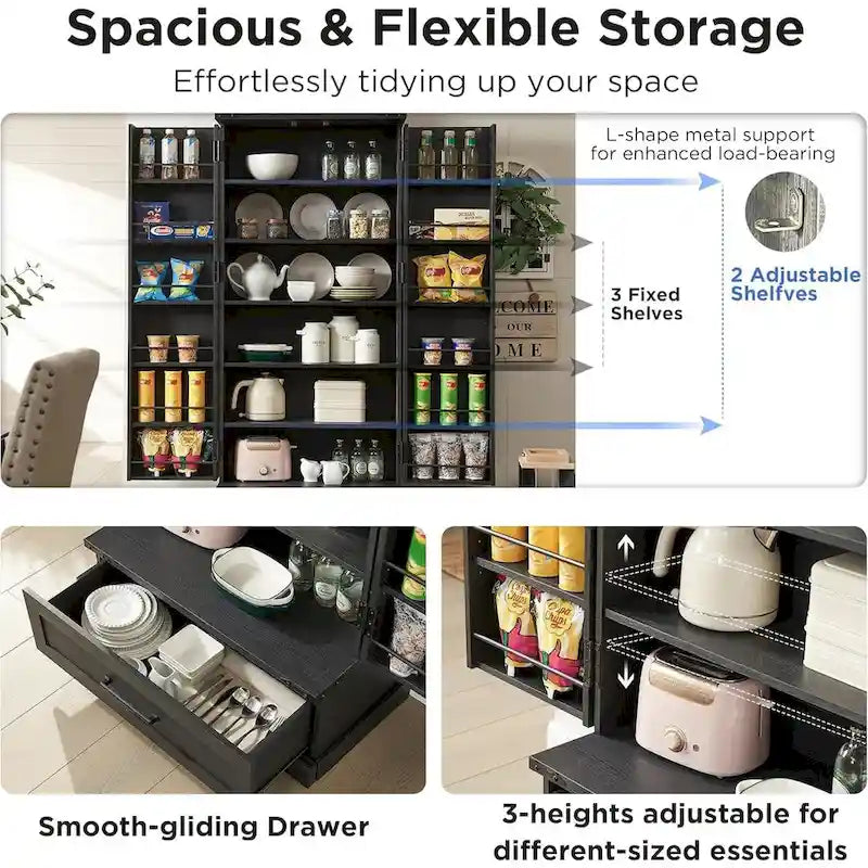 72-Inch Tall Farmhouse Kitchen Pantry Cabinet - Stylish Storage Cupboard 25