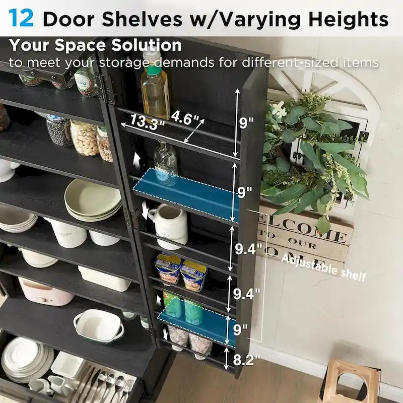 72-Inch Tall Farmhouse Kitchen Pantry Cabinet - Stylish Storage Cupboard 26